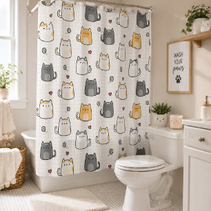 Cortina de ducha con patrón de gato Kawaii lindo