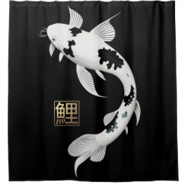 Cortina de ducha con pez koi en blanco y negro