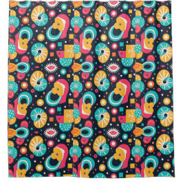 Cortina de ducha con temática retro