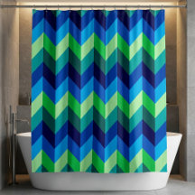 Cortina de ducha con tonos ombré chevron azul verd