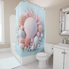 Cortina De Ducha conchas de color pastel y baño de coral y belleza