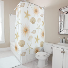 Cortina De Ducha Conchas y Flores de Peach Beach Glamour Moderno
