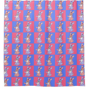 Cortina De Ducha Conejo de conejo de conejo de Kawaii azul rosado