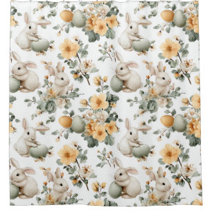 Cortina De Ducha Conejo de Pascua Floral Vintage (2)