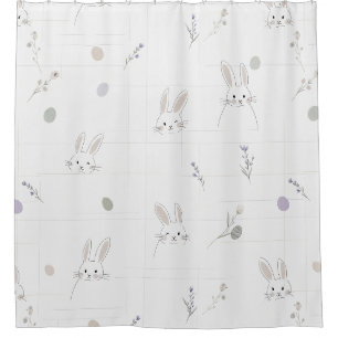 Cortina De Ducha Conejo de Pascua Neutral Patrón Floral Pastel