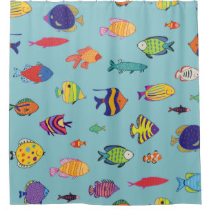 Cortina De Ducha Conjunto de peces tropicales. patrón sin interrupc