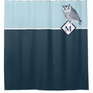 Cortina De Ducha Conjunto de toallas de baño de búho azul gris de m