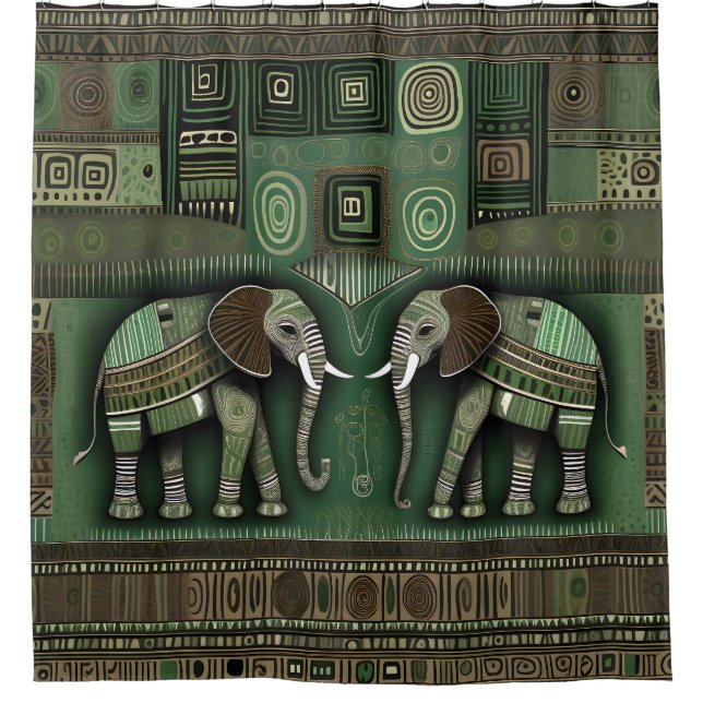 Cortina De Ducha Contemporary African Elephants - Stylish Geen (Anverso)