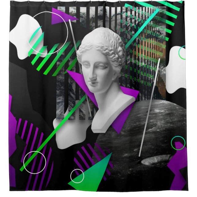 Cortina De Ducha Contemporary art collage with plaster head statue  (Anverso)