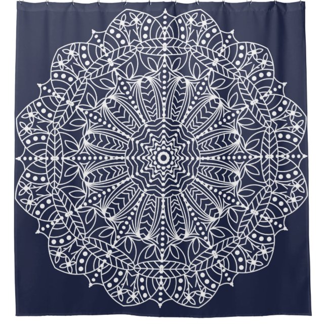 Cortina De Ducha Contorno blanco Mandala floral bohemia (Anverso)