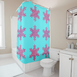 Cortina De Ducha Copo de Nieve Brillante Rosa Purpura Turquesa Azul