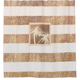 Cortina De Ducha Copper & Cream Palmeras Tropicales Brillo Chic