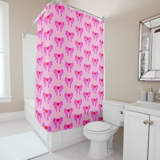 Cortina De Ducha Coquette Ribbon Pattern Preppy Pink Girly y2k (In situ)