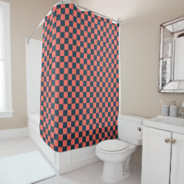 Cortina De Ducha Coral and navy checkerboard pattern