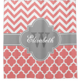 Cortina De Ducha Coral Claro Gris Oscuro Blanco Marroquí #5 Chevron