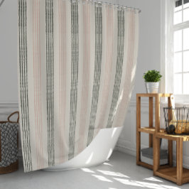 Cortina De Ducha Coral Melocotón Verde Salvia Moderno Boho Raya