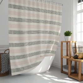 Cortina De Ducha Coral Melocotón Verde Salvia Moderno Boho Raya