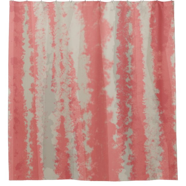Cortina De Ducha Coral Pink Khaki Abstract Stripe (Anverso)