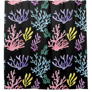 Cortina De Ducha Coral Reef Elegance: Patrón acuarela