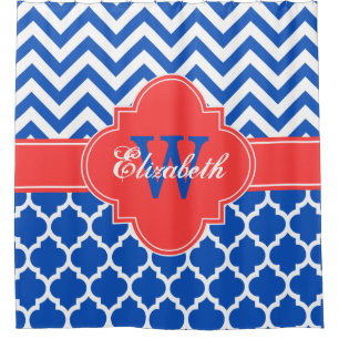 Cortina De Ducha Coral rojo blanco marroquí #5 Chevron 1IQRN