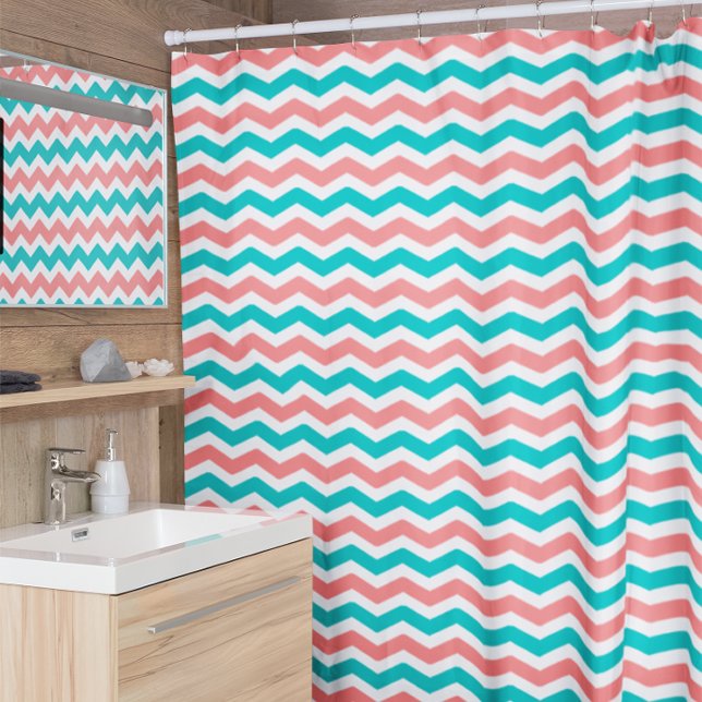 Cortina De Ducha Coral y Chevron Verde azulado (Subido por el creador)