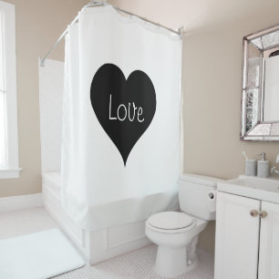 Cortina De Ducha Corazón de amor impreso en texto negro y blanco