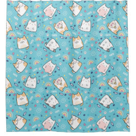 Cortina De Ducha Corazón de gato lindo Arcoiris Pescado ligero Azul