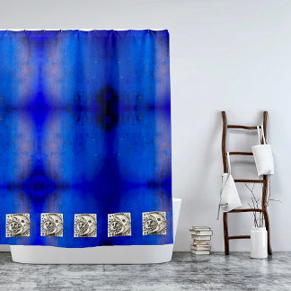 Cortina De Ducha Corazón de Milagro Rojo y Plata Vintage con maripo