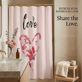 Cortina De Ducha Corazón floral rosado de bonito