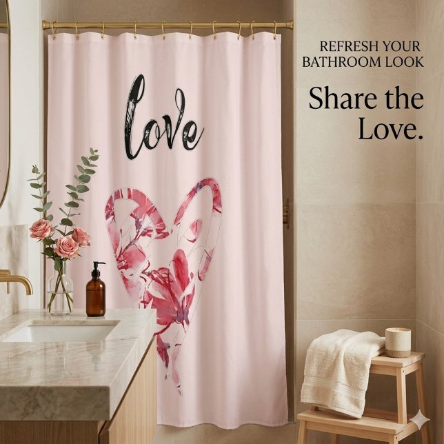 Cortina De Ducha Corazón floral rosado de bonito (Subido por el creador)