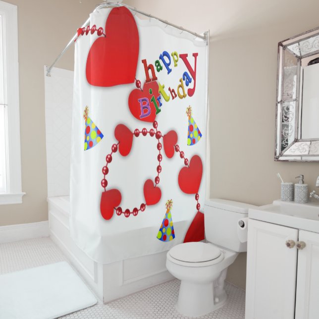 Cortina de ducha Corazón rojo feliz cumpleaños (In situ)