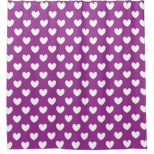 Cortina De Ducha Corazones de polka blanca en morado