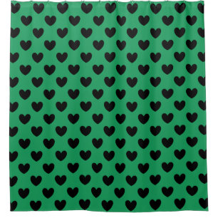 Cortina De Ducha Corazones de polka negra en Kelly Green