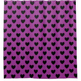 Cortina De Ducha Corazones de polka negra en morado