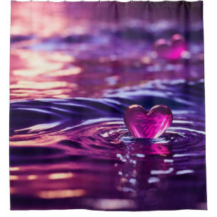 Cortina De Ducha "Corazones flotando en agua con morado y morado ro