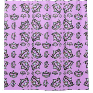Cortina De Ducha Corazones Reina Gran Corona Plata Tiara Lilac Rosa