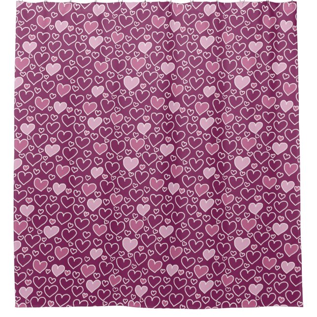 Cortina De Ducha Corazones rosas y púrpuras (Anverso)