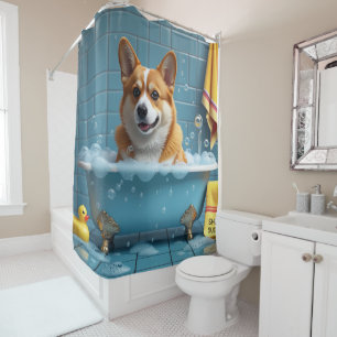 Cortina De Ducha Corgi Desordenado Dormilón Lindo Divertido
