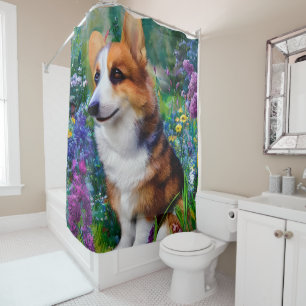 Cortina De Ducha Corgi en el jardín
