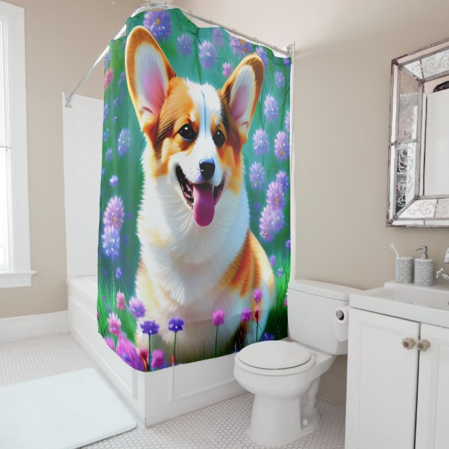 Cortina De Ducha Corgi floral (In situ)