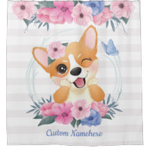 Corona de flores de perro Corgi lindo mariposa azu