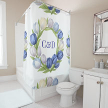 Corona de Tulipán de Acuarela Azul Monograma Baño