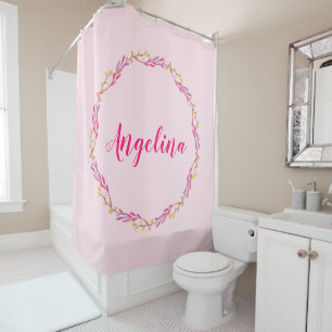 Cortina De Ducha Corona floral rosa bonita personalizada con nombre