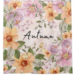 Cortina De Ducha Corto otoño floral Elegante fondo rosa Texto