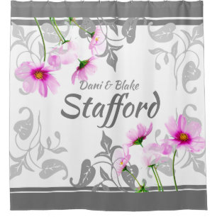 Cortina De Ducha Cosmos Rosa Personalizado Elegante Grises Tu Nombr