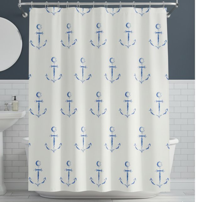 Cortina de ducha costera náutica (simple minimalist elegant nautical anchor beach house shower curtain)