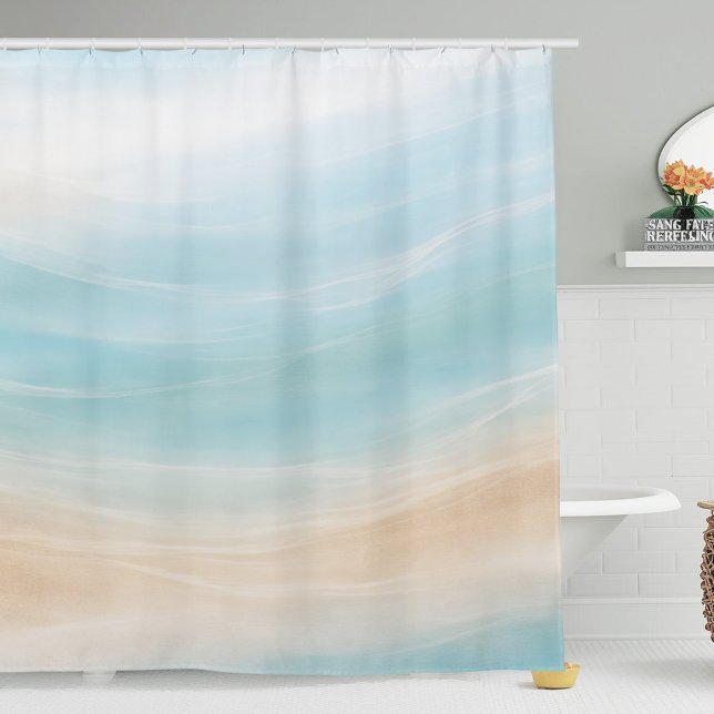 Cortina de ducha costera neutra (coastal calm beach vacation home shower curtain)