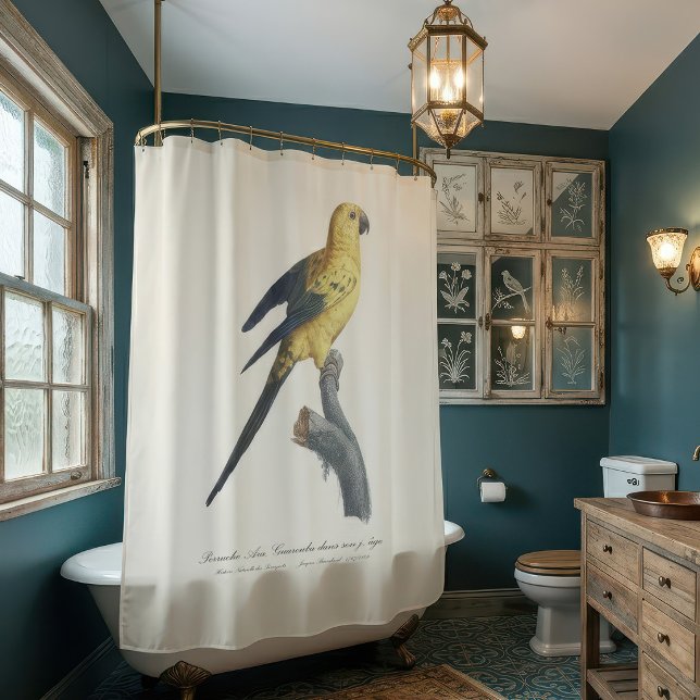 Cortina De Ducha Cotorra del Sol o Aratinga solstitialis (Guarouba dans sons jeune age / Sun parakeet. Shower Curtain)