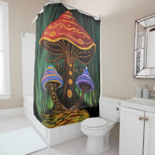 Cortina De Ducha Cottage Encantador de Hongos Coloridos para Baño