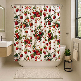Cortina de ducha Cottagecore floral de fresa